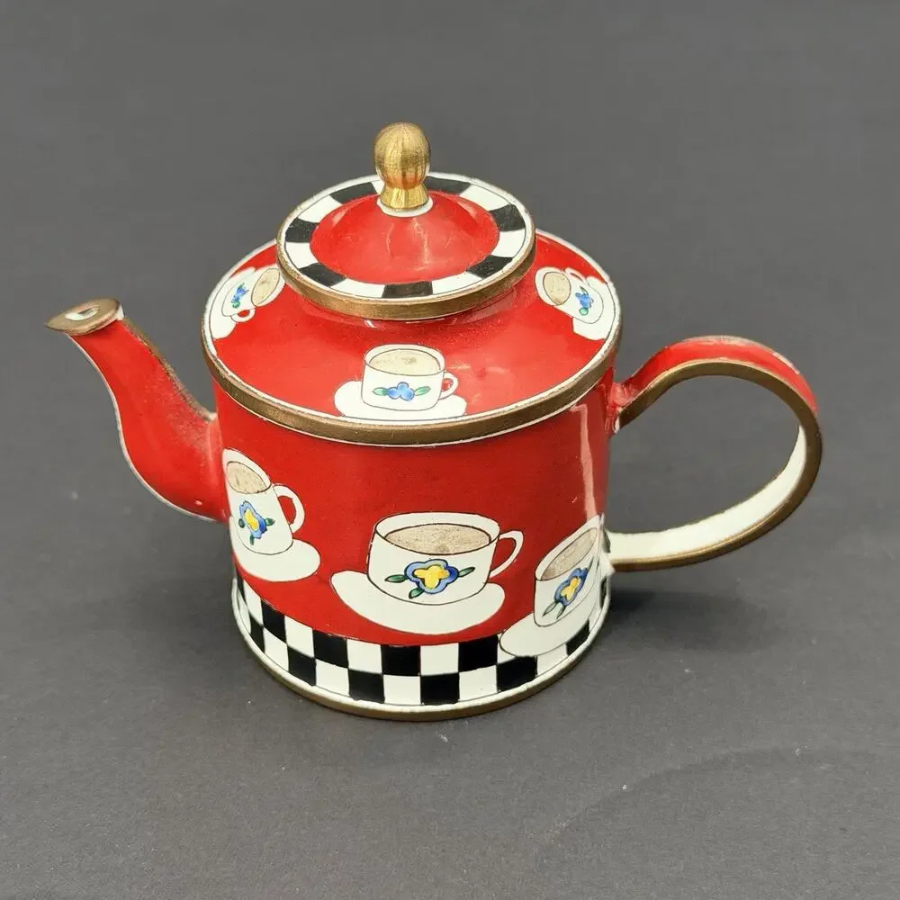 KELVIN CHEN 1999 Enamel Teacup Hand Painted Decorative Mini Teapot No. 1813